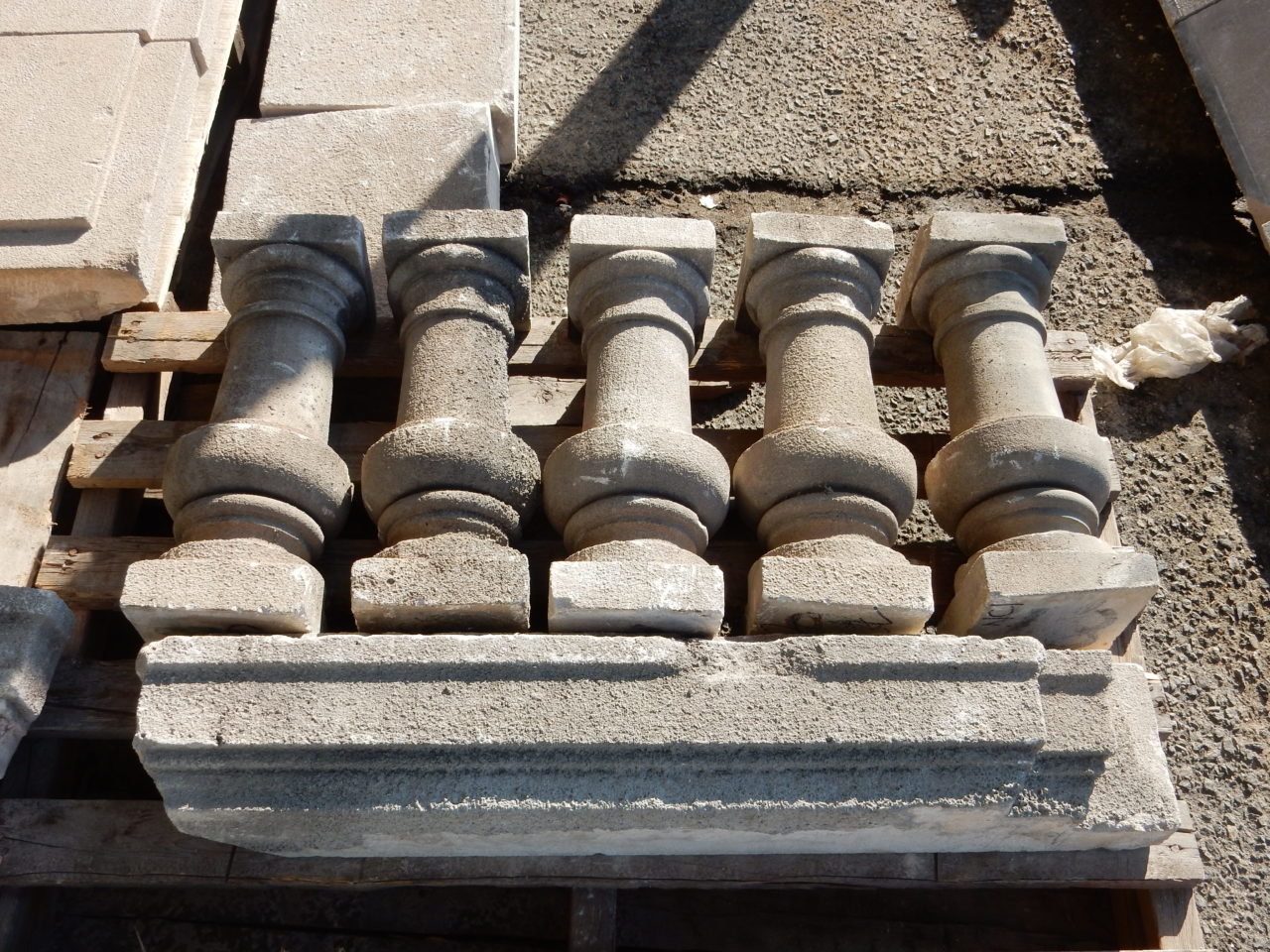 Close-up of limestone façade balustrades